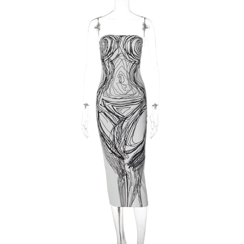 Y2K Bodycon Painted Midi Dress