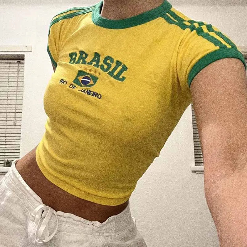 Buy Brazil Crop Top Brazil Flag Cropped T Shirt Y2k Brasil Jersey