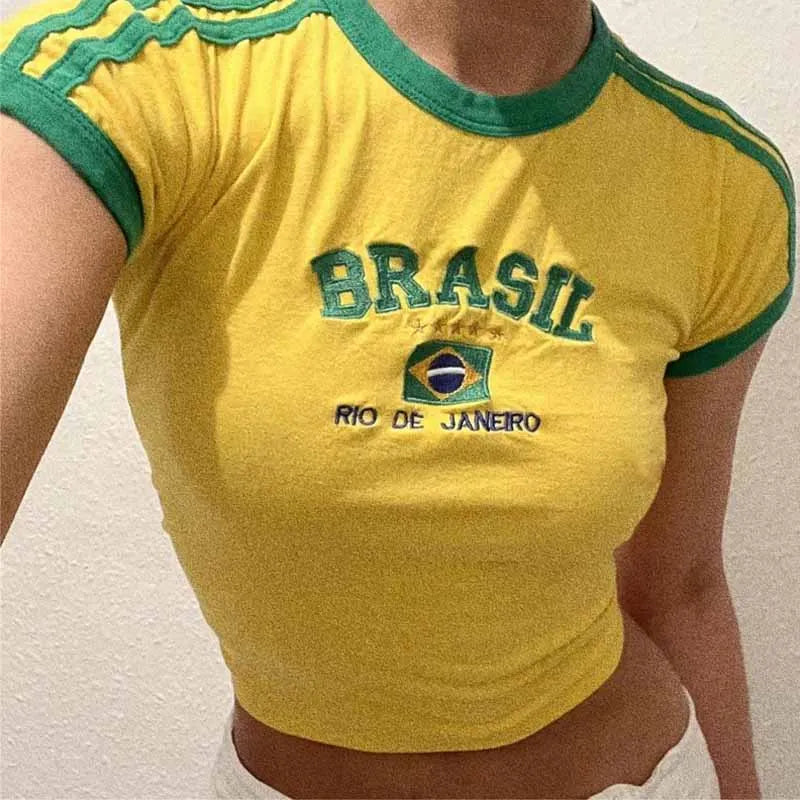 Brazil Crop Top Y2K Football T-shirt Summer Brasil Jersey 