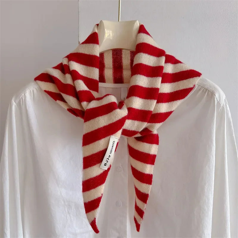 Y2K British Triangle Striped Knitted Scarf