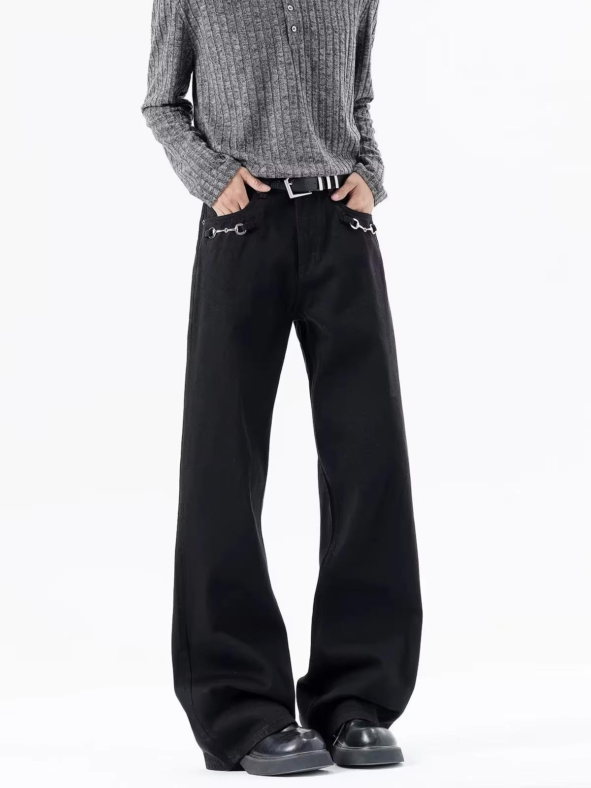 Y2K Buckle Decoration Micro Flared Jeans