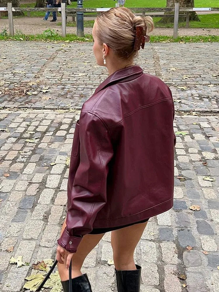 Y2K Burgundy Leather Jacket