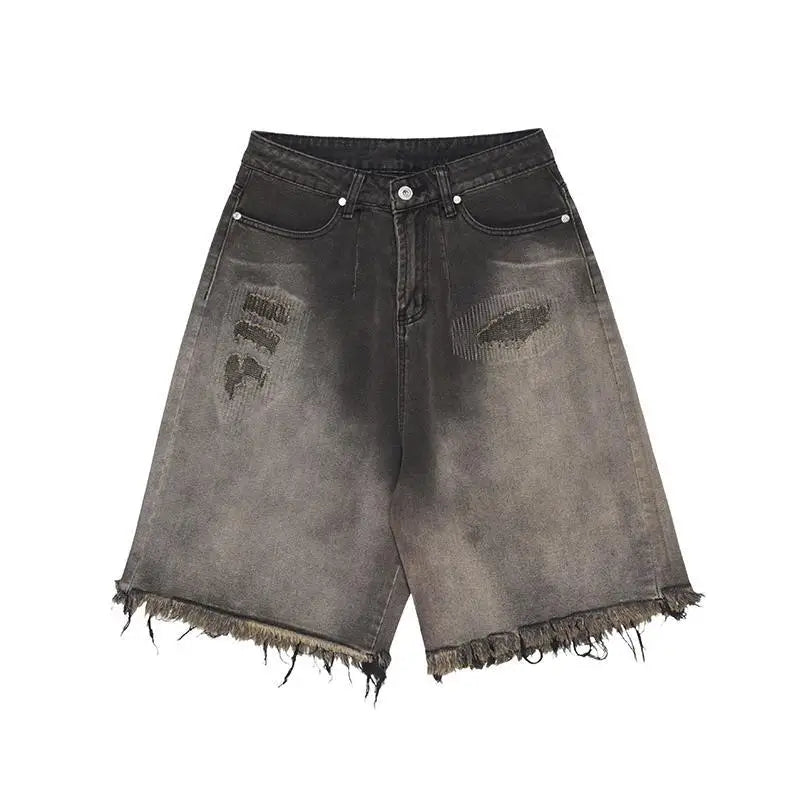 Y2K Burr Edge Wide Leg Denim Shorts Jorts