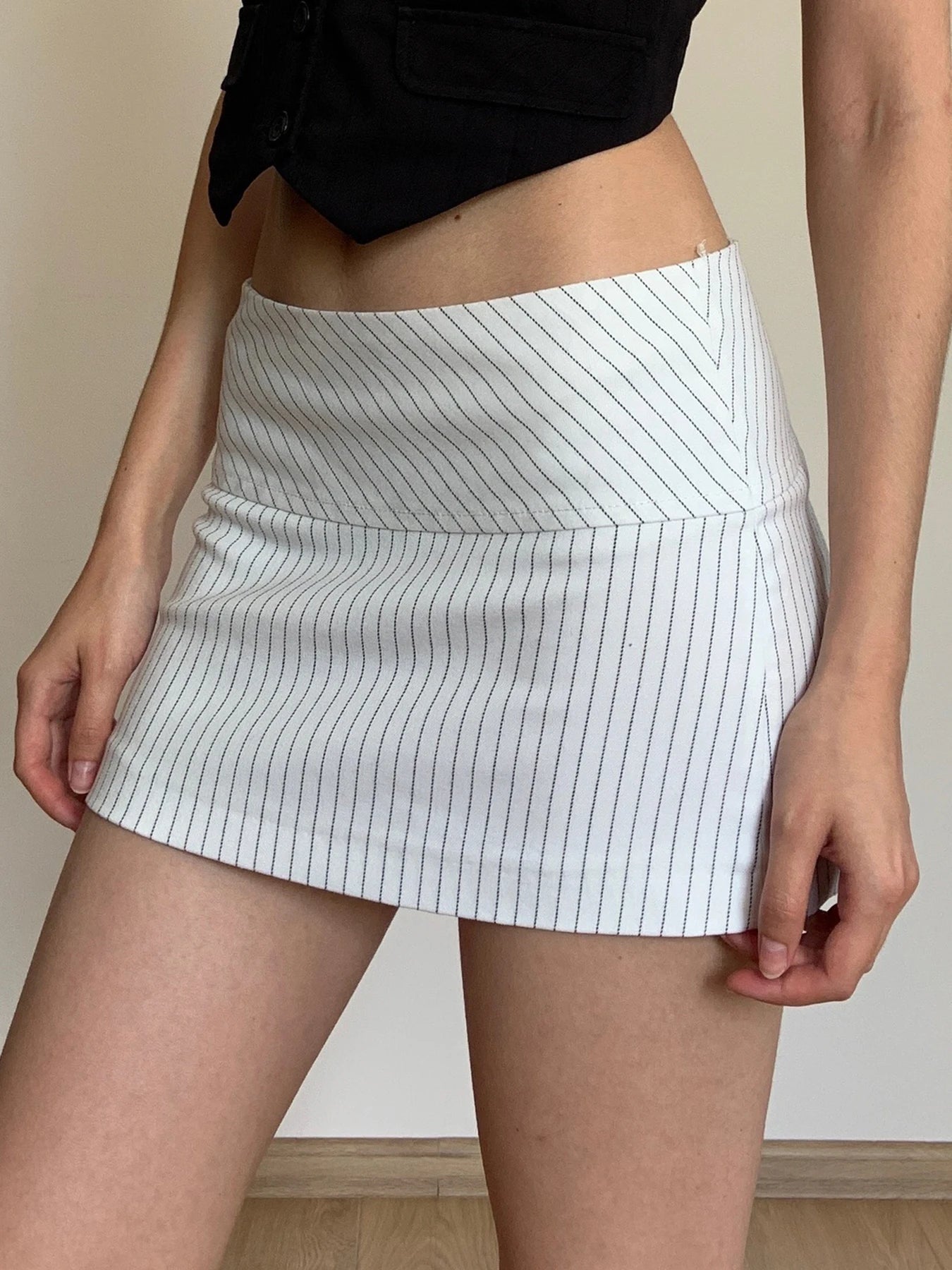 Y2K Business Aesthetic Pinstriped Low Waist Mini Skirt