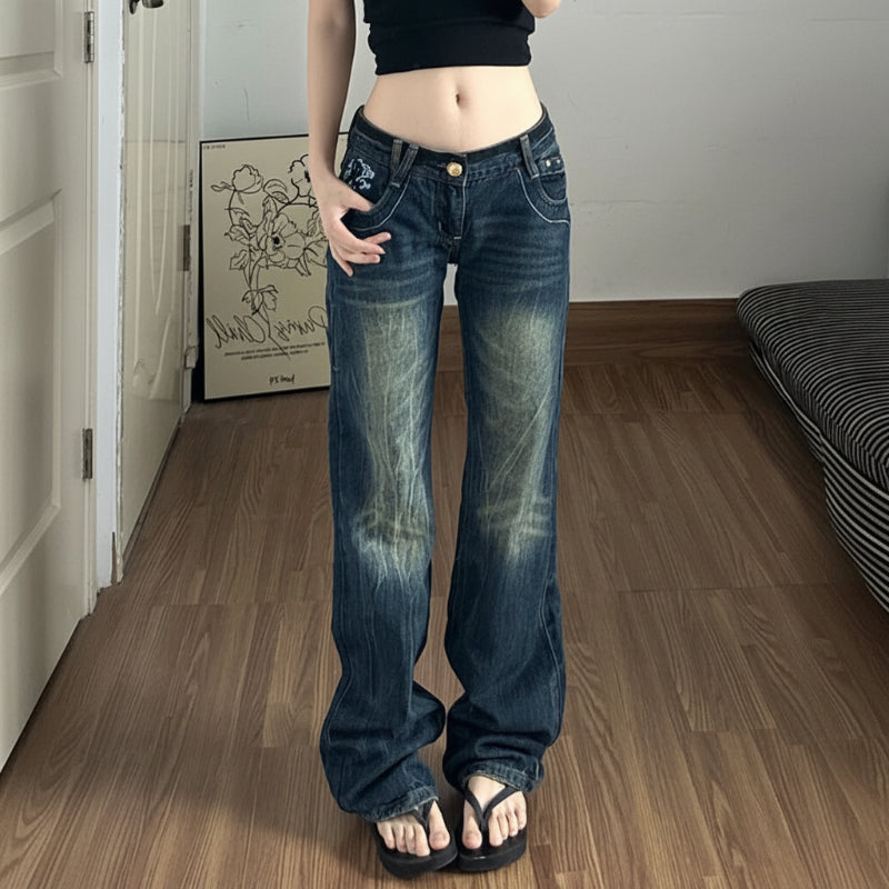 Y2K Butterfly Embroidered Aesthetic Vintage Bootcut Jeans