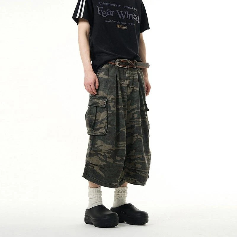 Y2K Camo Cargo Long Jorts Shorts