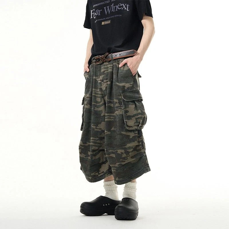 Y2K Camo Cargo Long Jorts Shorts