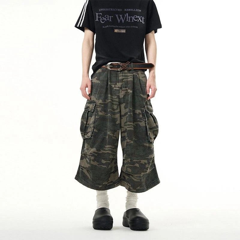 Y2K Camo Cargo Long Jorts Shorts