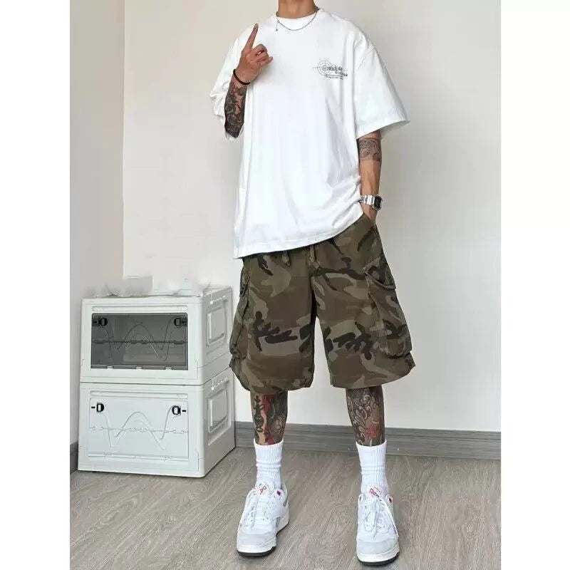 Y2K Camo Drawstring Cargo Shorts Jorts