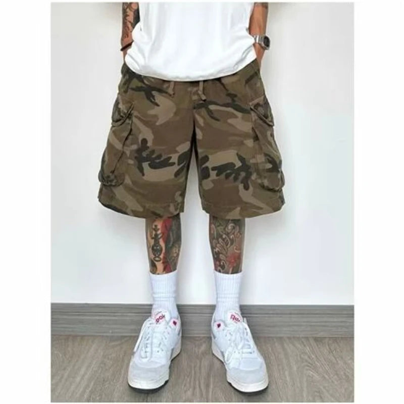 Y2K Camo Drawstring Cargo Shorts Jorts