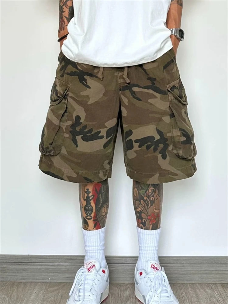 Y2K Camo Drawstring Cargo Shorts Jorts