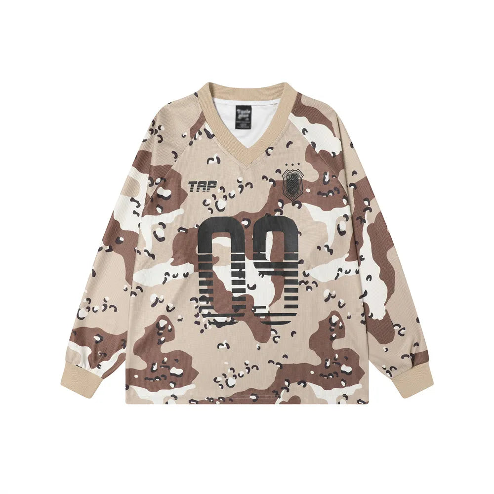 Y2K Camo Waffle Texture Long Sleeve Top