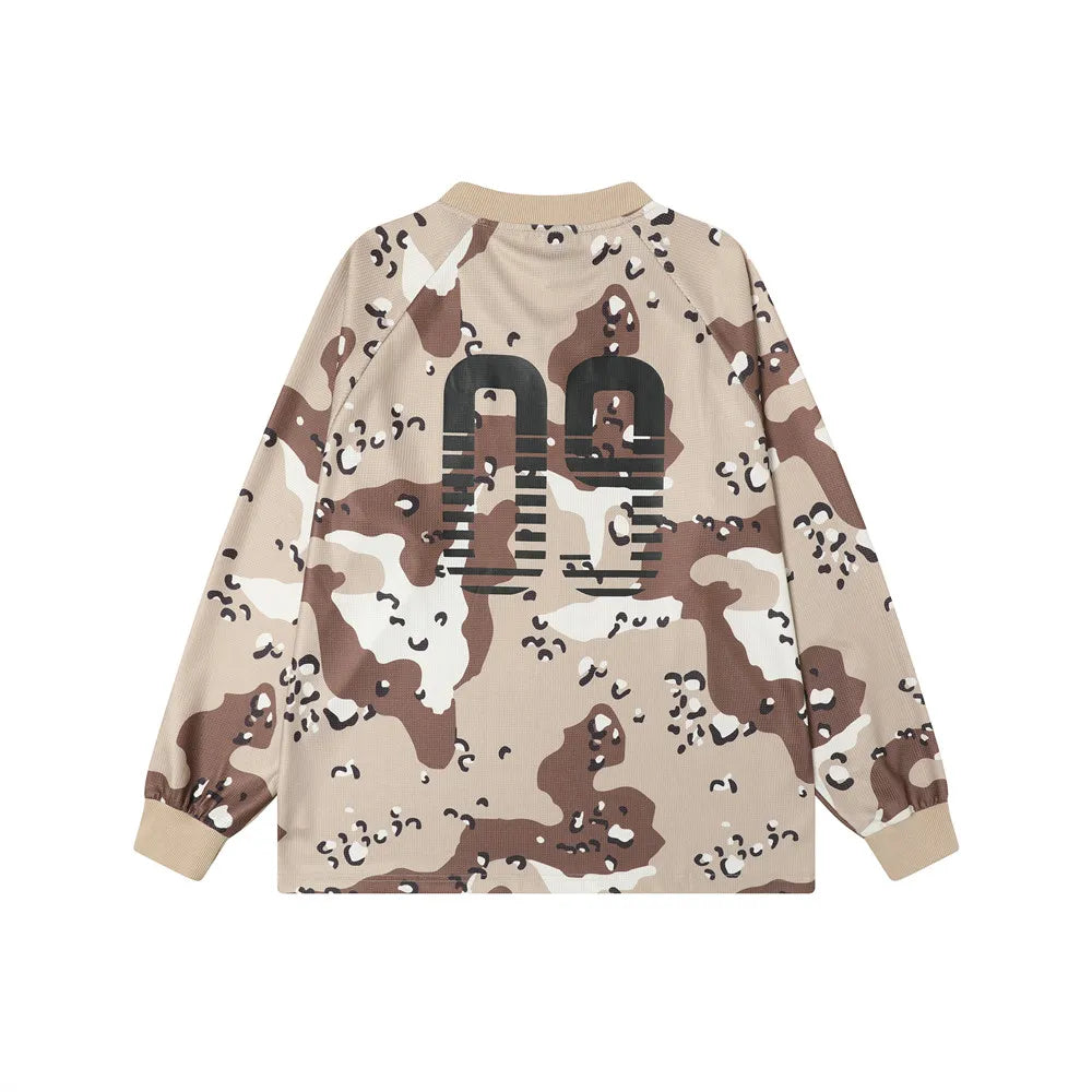 Y2K Camo Waffle Texture Long Sleeve Top