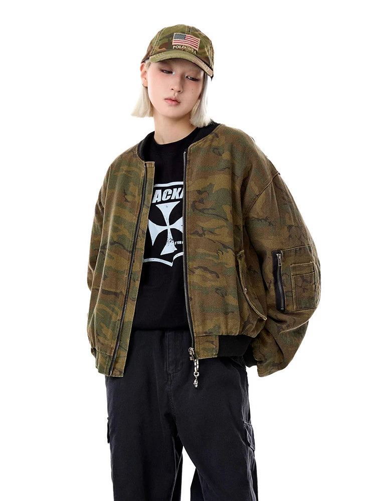 Y2K Camouflage Flight Bomber Jacket