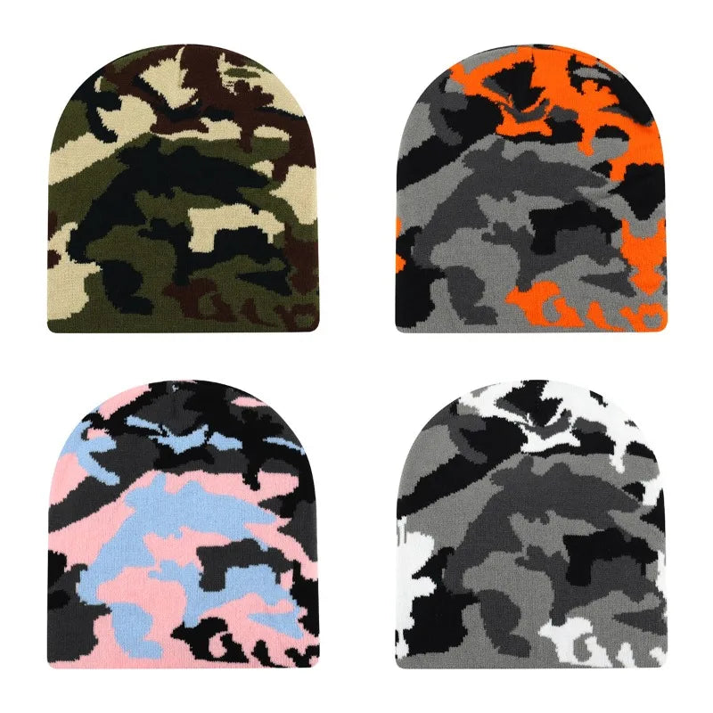 Y2K Camouflage Graphic Knit Beanie