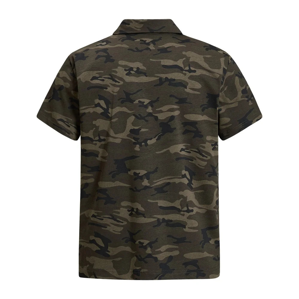 Y2K Camouflage Letter Graphic Polo Shirt