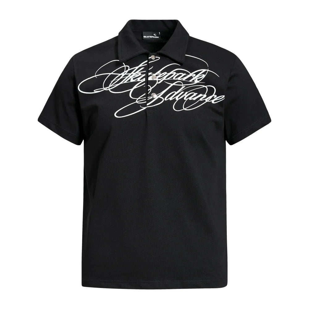 Y2K Camouflage Letter Graphic Polo Shirt
