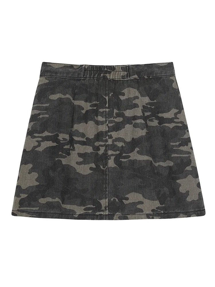 Y2K Camouflage Print Denim High Waist Mini Skirt