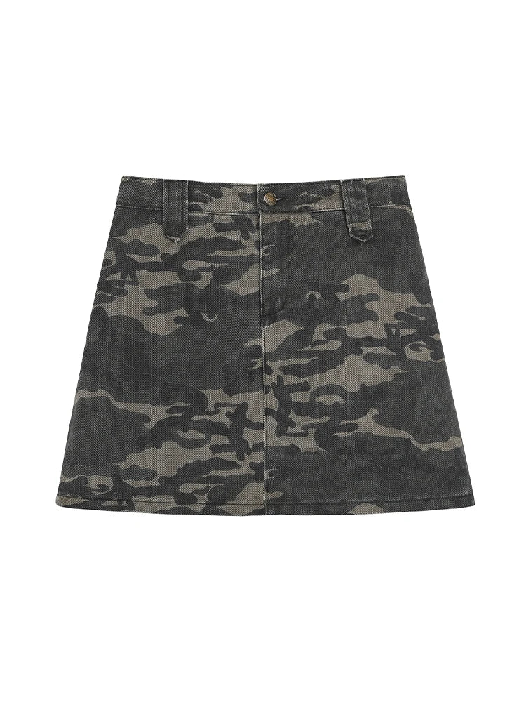 Y2K Camouflage Print Denim High Waist Mini Skirt