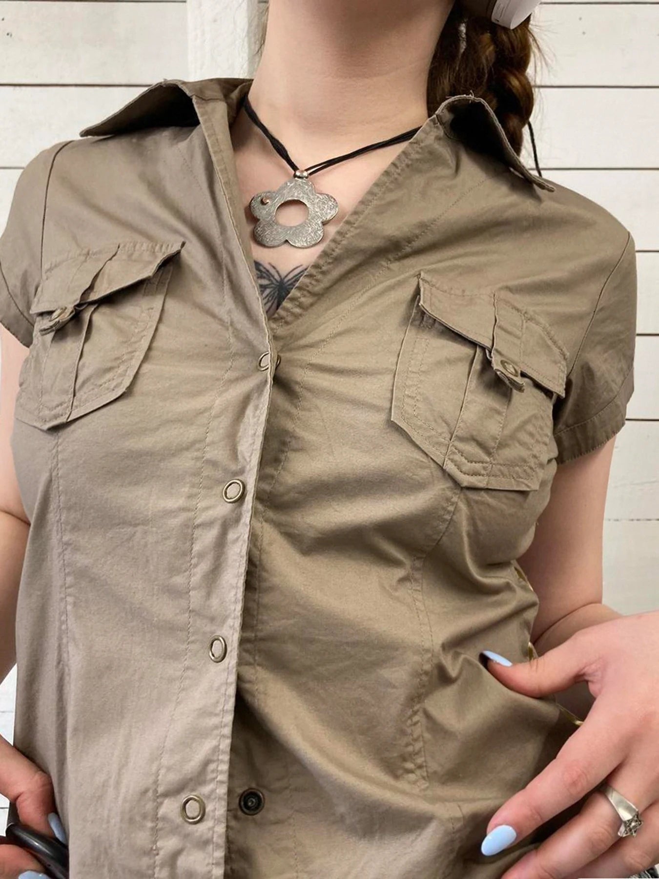 Y2K Cargo Short Sleeve Button Up shirt