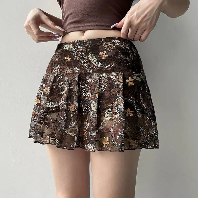 Y2K Cashew Low Waist Mesh Mini Skirt