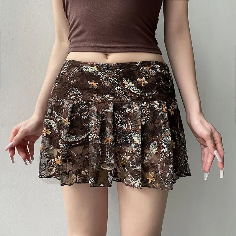 Y2K Cashew Low Waist Mesh Mini Skirt