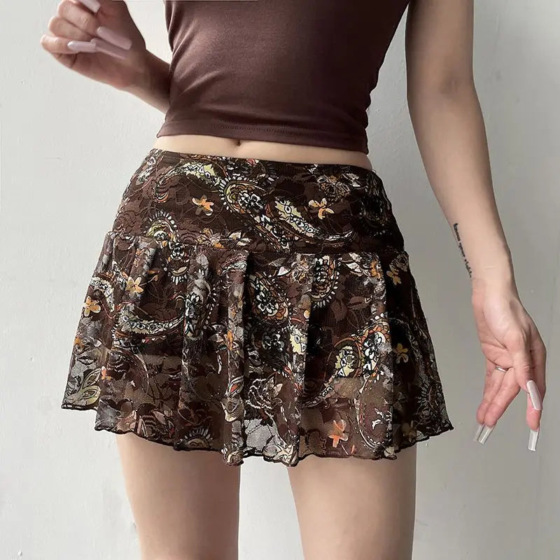 Y2K Cashew Low Waist Mesh Mini Skirt