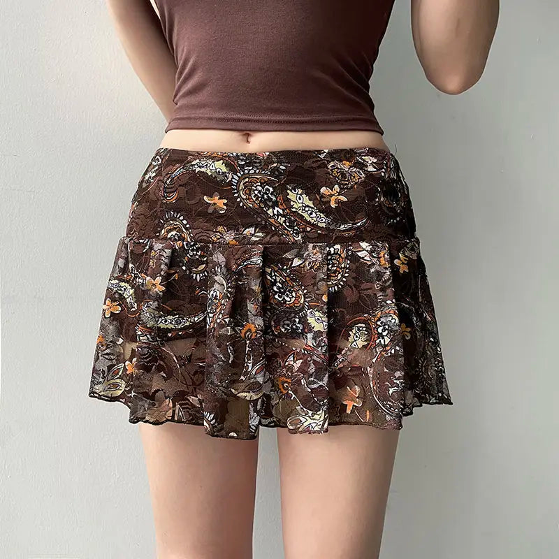 Y2K Cashew Low Waist Mesh Mini Skirt