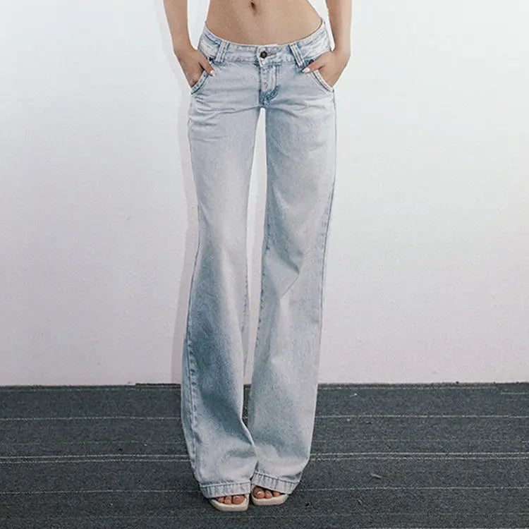 Y2K Casual Light Blue Low Waist Jeans