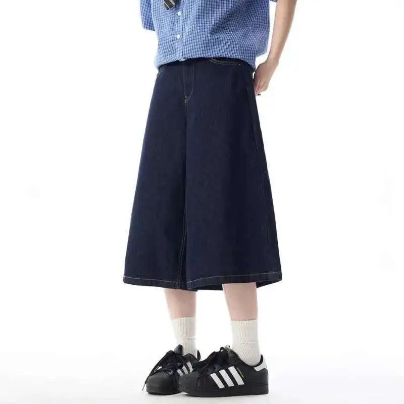 Y2K Casual Solid Wide Leg Denim Shorts Jorts