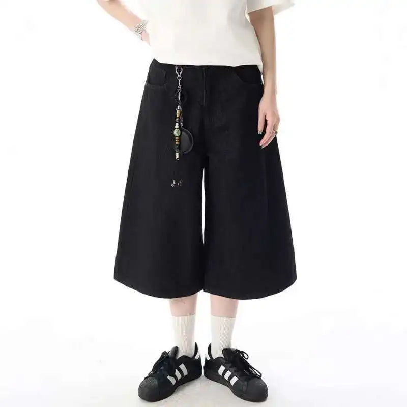 Y2K Casual Solid Wide Leg Denim Shorts Jorts