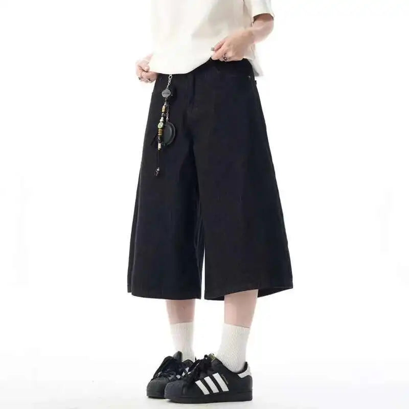 Y2K Casual Solid Wide Leg Denim Shorts Jorts