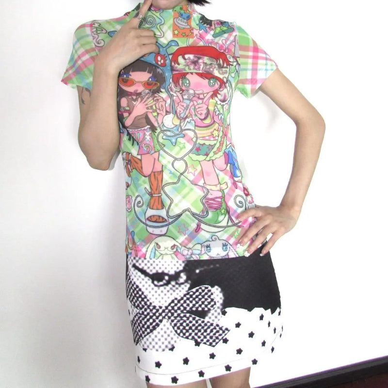 Y2K Cat Print Slim Fit Mini Skirt