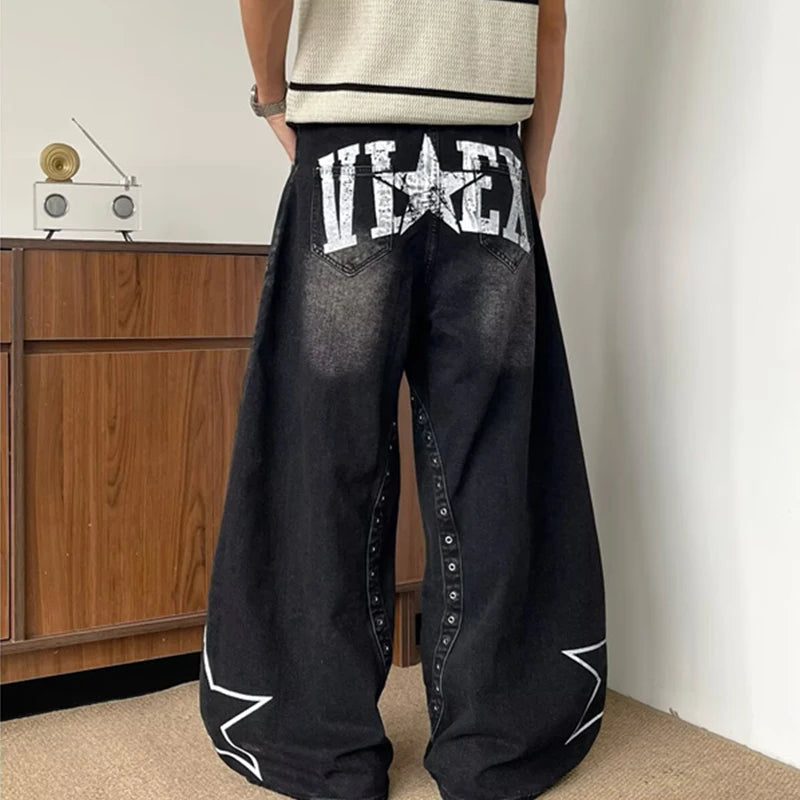Y2K Central Nervous Star Graphic Baggy Barrel Jeans‌