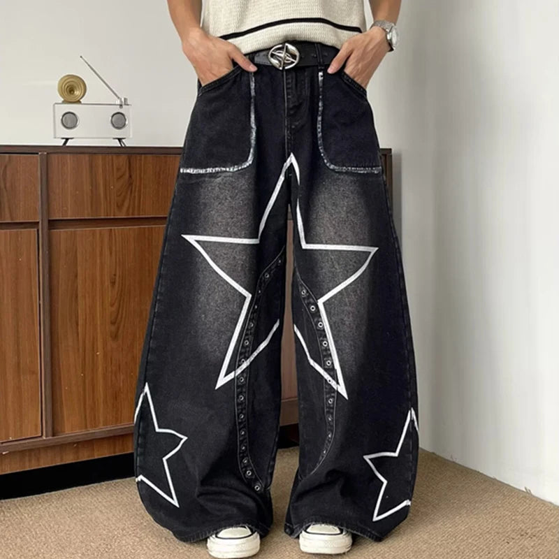 Y2K Central Nervous Star Graphic Baggy Barrel Jeans‌