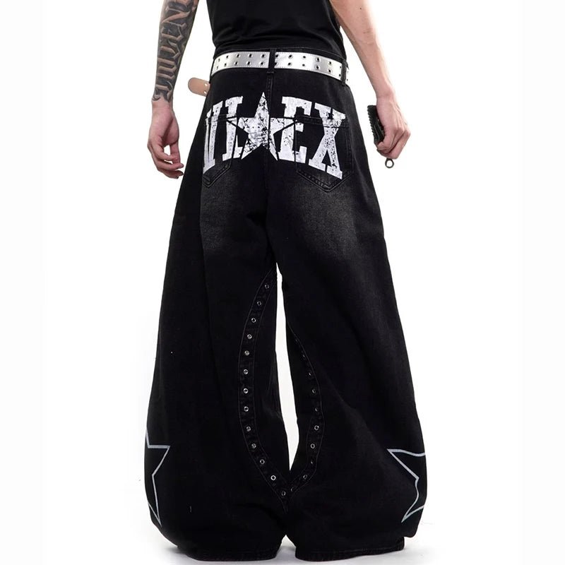 Y2K Central Nervous Star Graphic Baggy Barrel Jeans‌