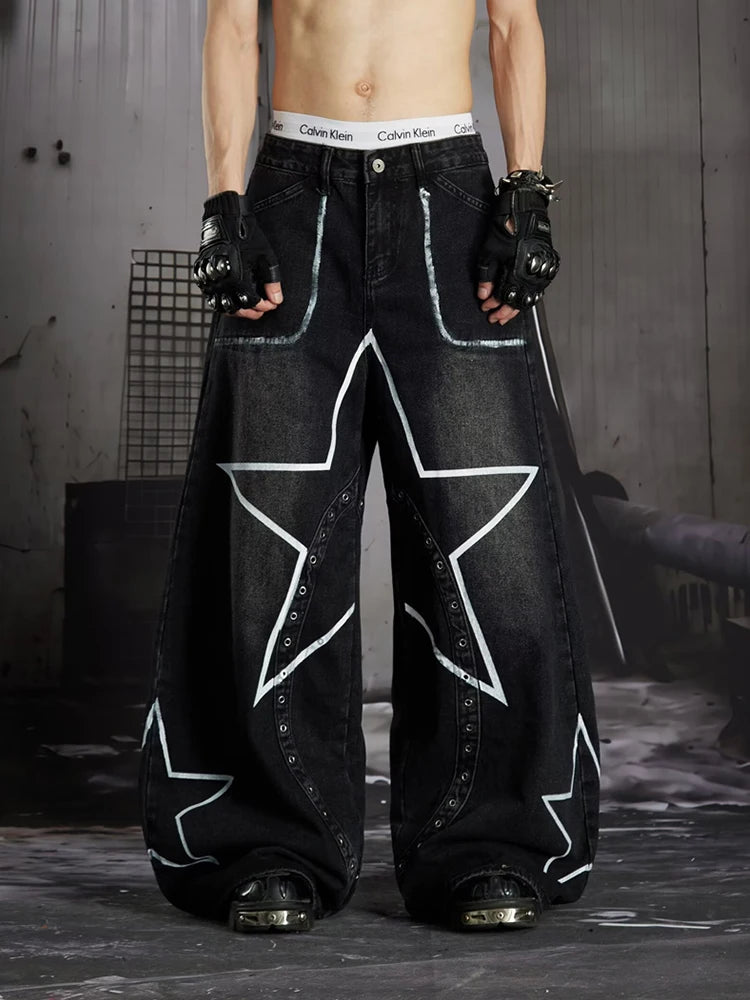 Y2K Central Nervous Star Graphic Baggy Barrel Jeans‌