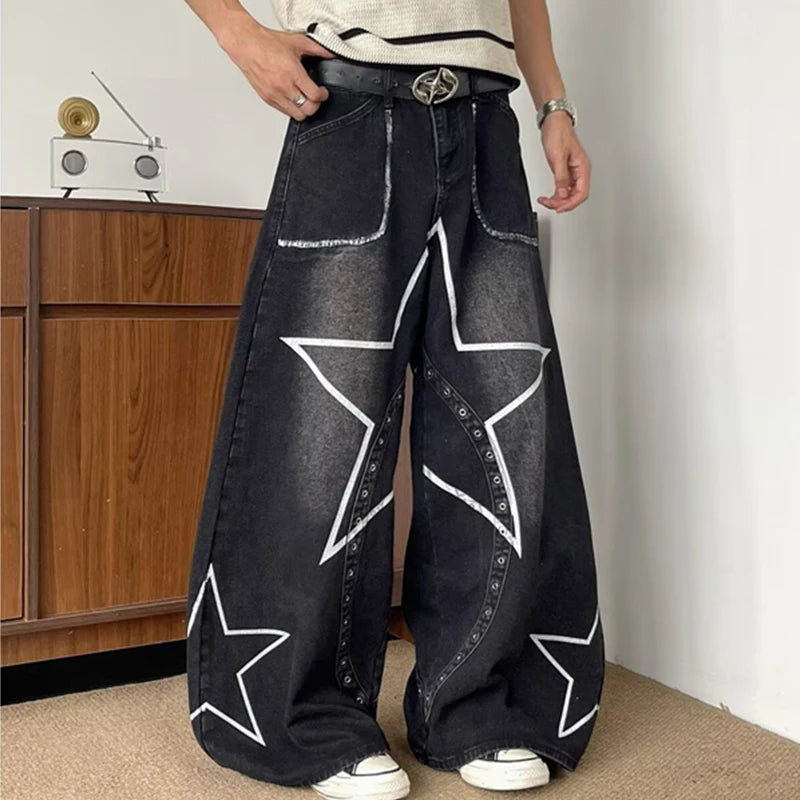 Y2K Central Nervous Star Graphic Baggy Barrel Jeans‌
