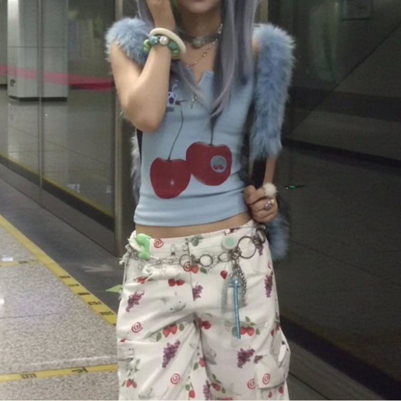 Y2K Cherry Graphic Vintage Crop Tank Top