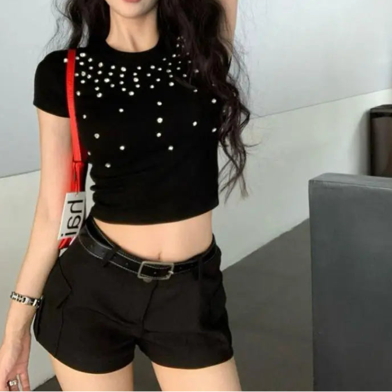 Y2K Chic Faux Water Gems Crop Top