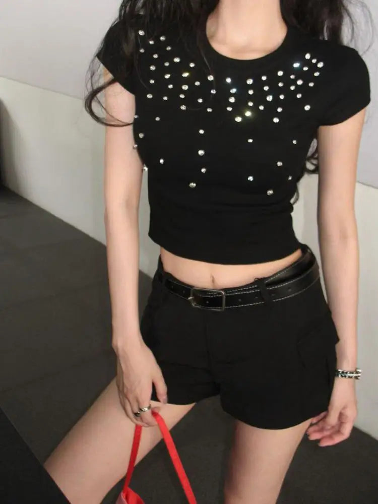 Y2K Chic Faux Water Gems Crop Top