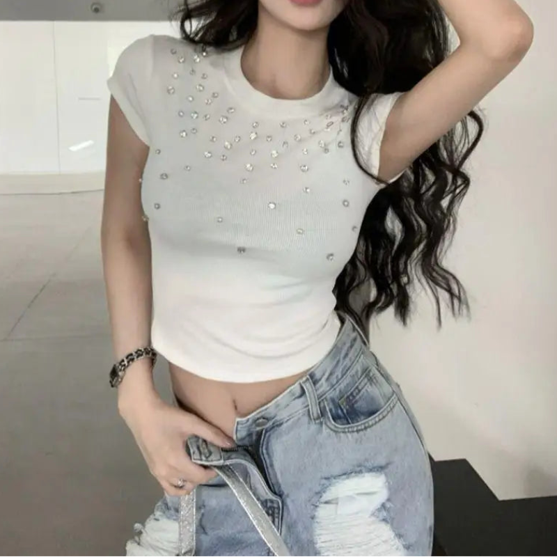 Y2K Chic Faux Water Gems Crop Top