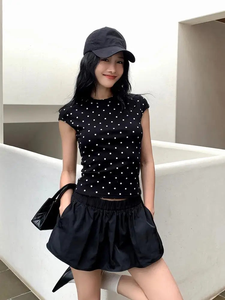 Y2K Chic Polka Dot Design Baby Tee Crop Top