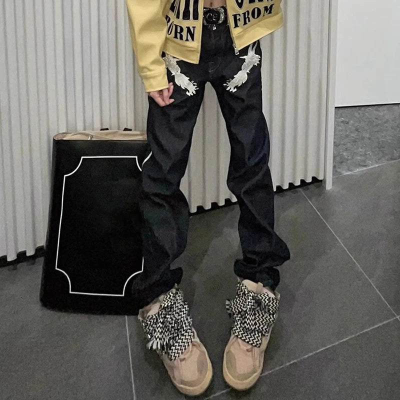 Y2K Chinese Dragon Embroidered Straight Jeans