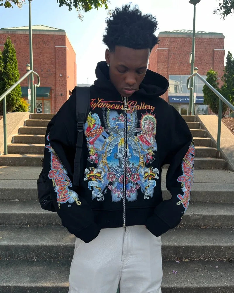 Y2K Collective Full Zip Graphic Baggy Hoodie