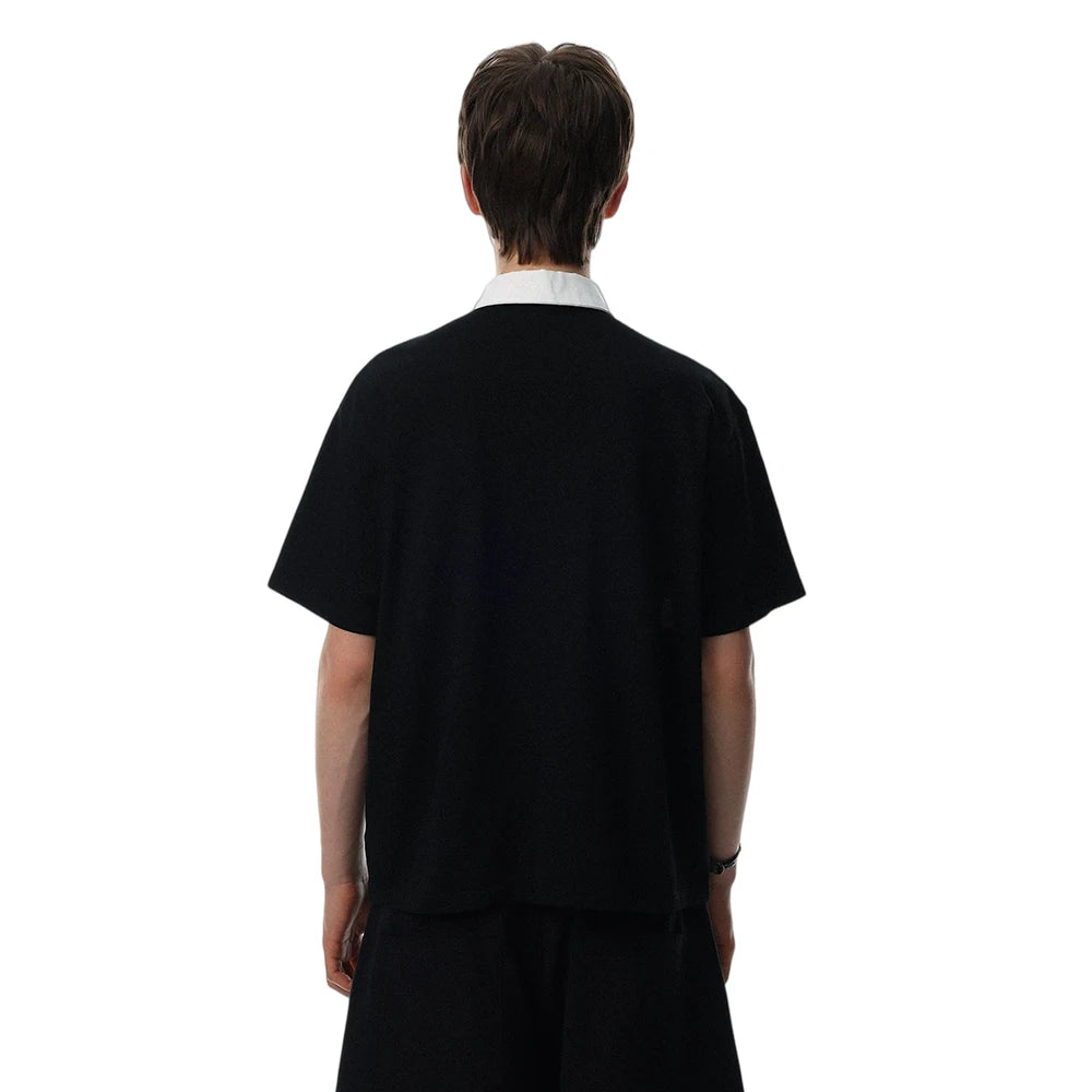 Y2K Contrast Panelled Embroidered Polo Shirt