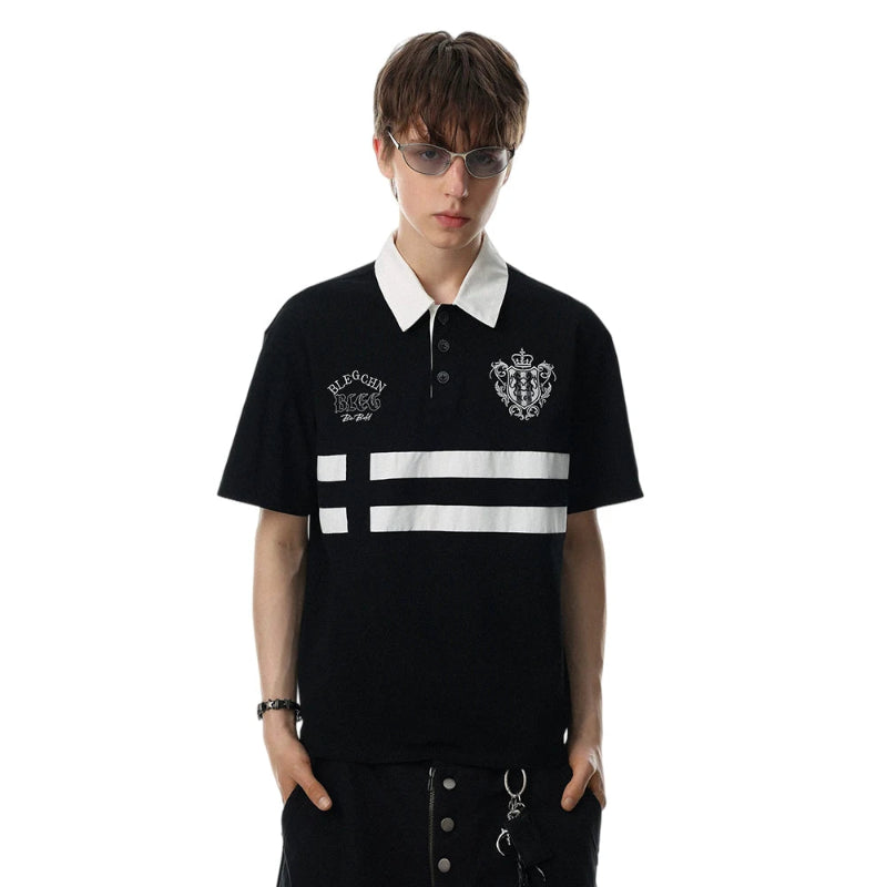 Y2K Contrast Panelled Embroidered Polo Shirt