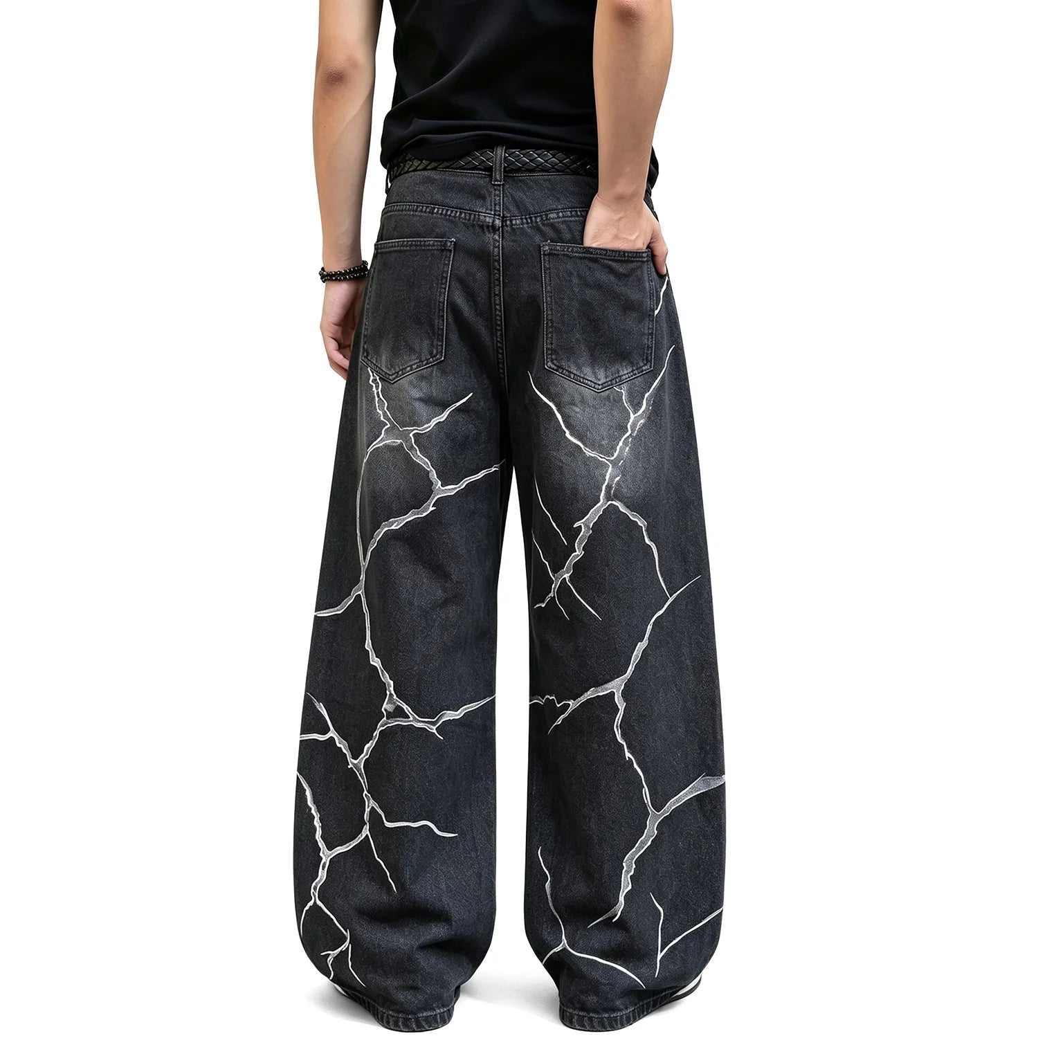 Y2K Cracked Graphic Baggy Wide Leg Barrel Jeans