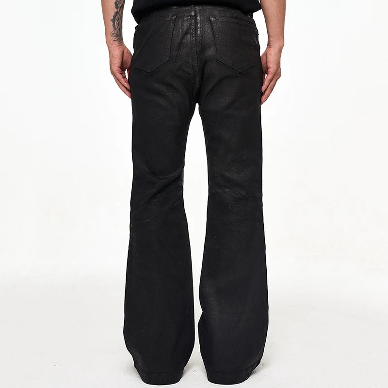 Y2K Crease Textured Wide Leg Micro Slim Fit Boot Cut Black Jeans