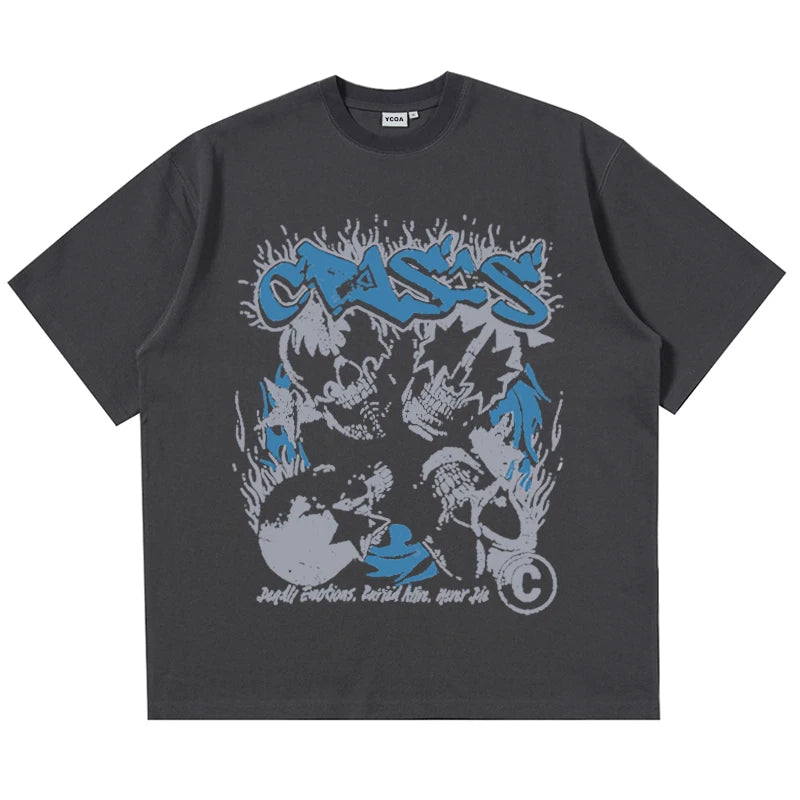 Y2K Crisis Skulls Graphic T Shirt